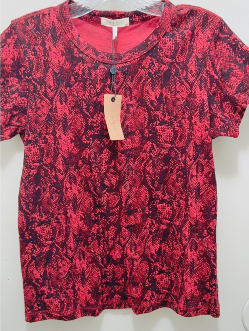rag & bone Red and Black Snake-Print Crewneck Tee